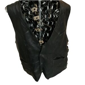 Allstate Leather Mens Biker Vest Black Genuine Leather Side Lace Snap Small